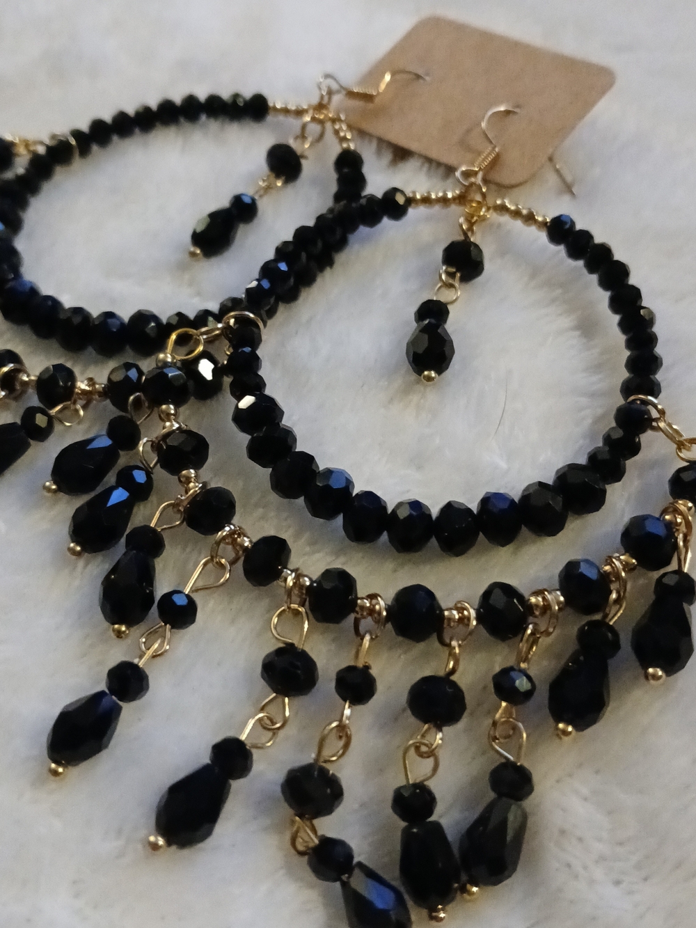PLUNDER Elegant Black Beaded Hoop Earrings with Gold Accents